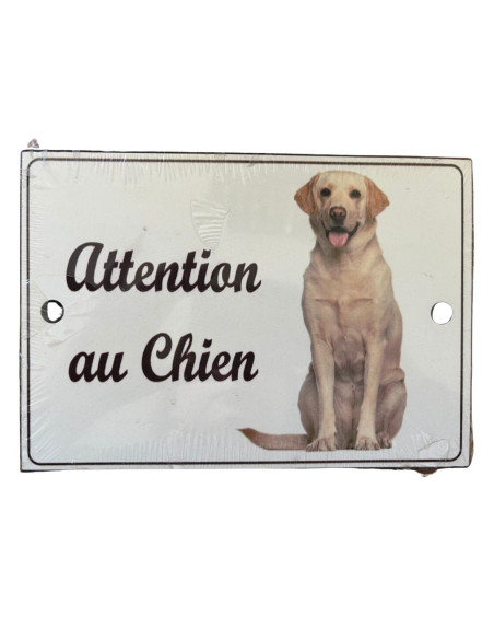 Panneau Labrador blanc de Petitamis : "Attention au Chien".