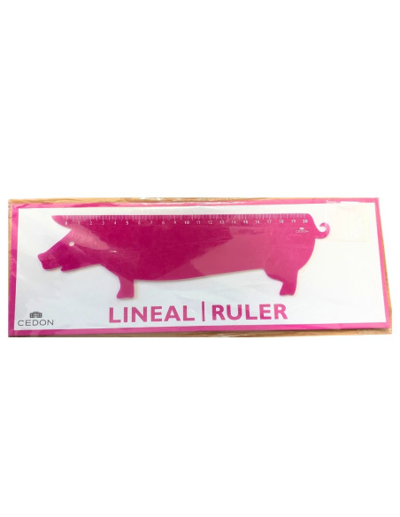 Règle en forme de cochon, rose de Cedon.