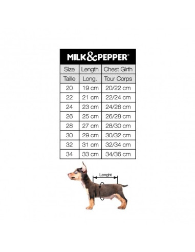 Taille de la doudoune pour chien Blitzen.